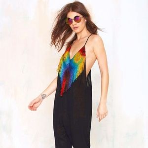 Mara Hoffman Swim Rainbow Tie-Dye Fringe Jumpsuit